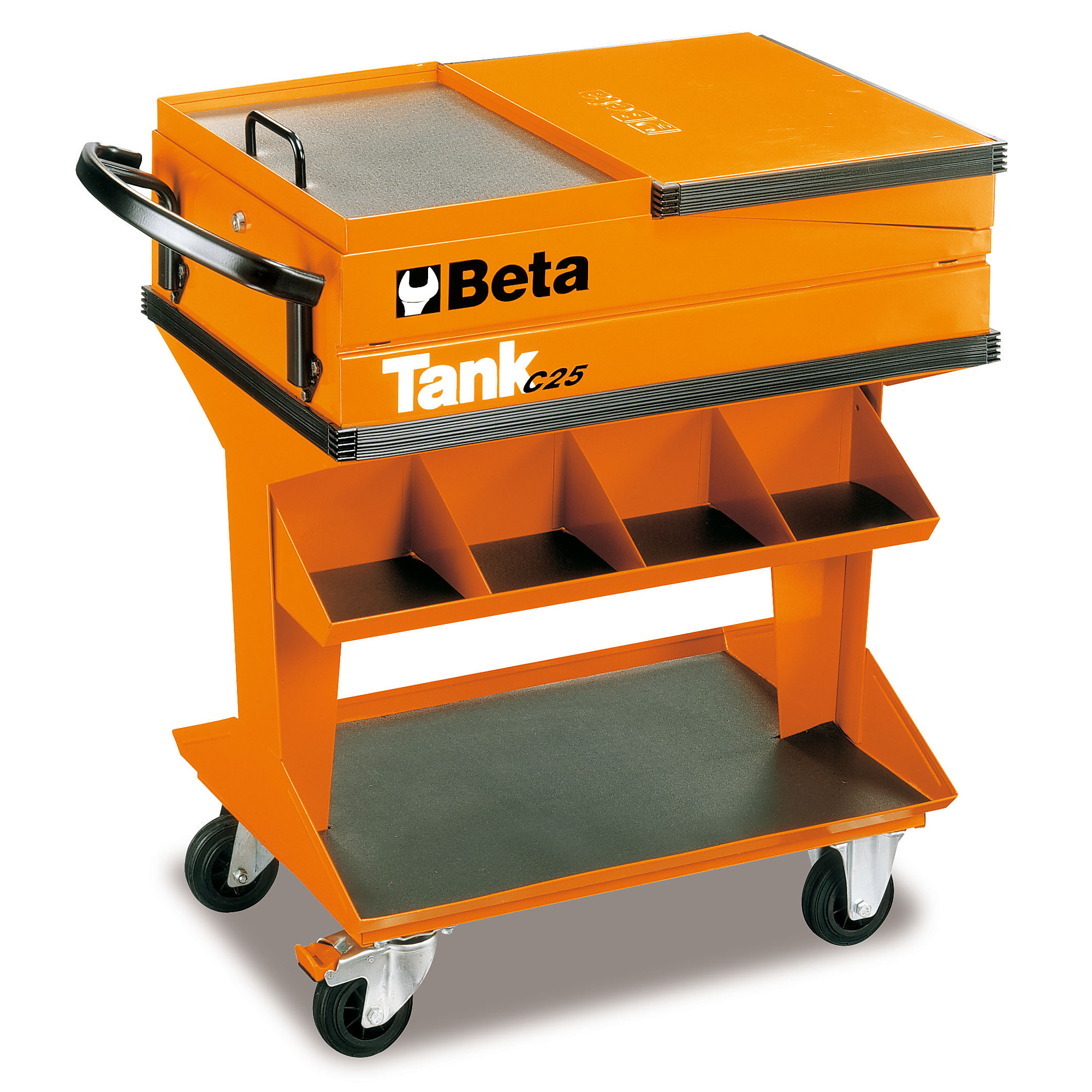Beta C25 Industrial Tool Cart — Fold-Out Shelf, Lockable, Foam-Lined Worktop, 440-Lb. Load Capacity, Orange, Model# C25